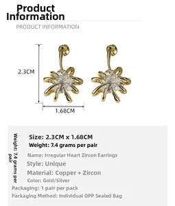 Dimensions détaillées des boucles d'oreilles cœur en zircon avec taille de 2,3cm par 1,68cm