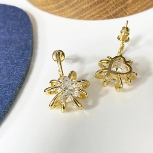 Boucles D'oreilles Tige Zircon Cuivre Plaqué Or 18K Coeur Étoile Avec Tige Argent Sterling 925 Luxe Niche Femme