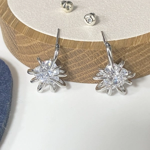 Boucles d'oreilles araignée en argent avec zircon en cœur sur un support blanc