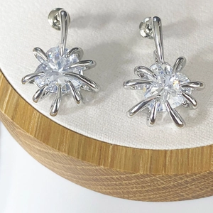 Gros plan détaillé des boucles d'oreilles soleil en argent avec zircon transparent