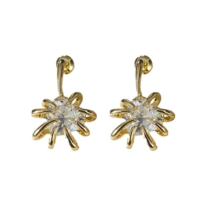Boucles d'oreilles dorées avec zircon cubique rond et design artistique soleil