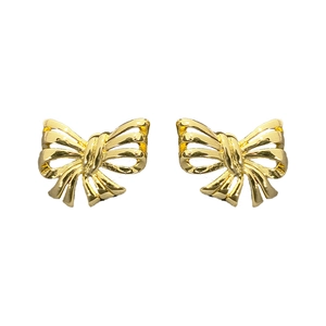 Elegant gold bow earrings with hollow design and polished mirror finish for women