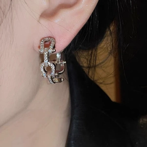 Close-up of interlocking horseshoe link earrings with sparkling crystal pavé setting