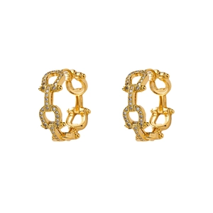 Gold-plated chain link hoop earrings with sparkling micro-pave zirconia stones