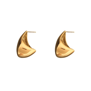 Minimalist thick gold-plated teardrop stud earrings with a glossy metallic finish