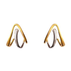 Minimalist geometric wave stud earrings featuring gold and silver mixed metal finish