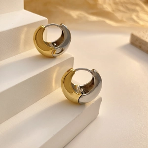 Orecchini A Cerchio Bicolore Oro Argento Semplici Tondi Rame Placcato Oro 18K Gioielli Geometrici Per Donna