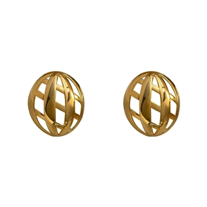 Exaggerated hollow mesh golden dome stud earrings with geometric 3D openwork design