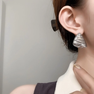 Modern minimalist silver irregular triangle earrings with textured abstract surface