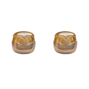 Boucles d'oreilles géométriques bicolores avec centre doré et bord argenté strié