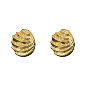 Polished gold-plated shell pattern stud earrings with wave texture in minimalist design