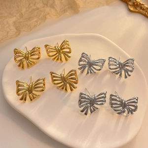 Elegant Bowknot Copper Earrings With 925 Sterling Silver Earring Post And Zircon Korean Sweet Ribbon Jewelry For Women