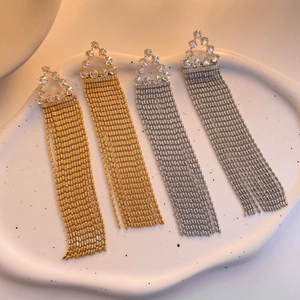 Boucles D'Oreilles Longues À Franges En Zircon Avec Tige En Argent Sterling 925 Cuivre Géométrique Bijoux Vintage Français Femmes