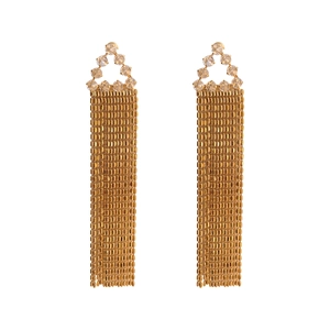 Boucles d'oreilles vintage à longues pampilles en cuivre doré 18 carats et zircon