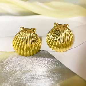 Shell Cat Ear Stud Earrings Copper 14K Gold Plated With 925 Sterling Silver Earring Post For Women