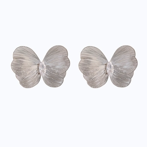Vintage silver butterfly stud earrings with marquise-cut zircon and textured wings