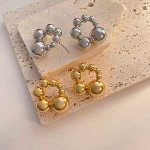 Beaded Hoop Stud Earrings With 925 Sterling Silver Earring Post Copper Geometric Stacked Ball Minimalist Jewelry For Women