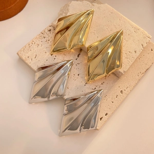 Geometric Rhombus 3D Stud Earrings Copper With 925 Sterling Silver Earring Post Minimalist Fashion Jewelry For Women