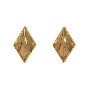 Minimalist geometric rhombic gold stud earrings with 3D dimensional mirror finish surface