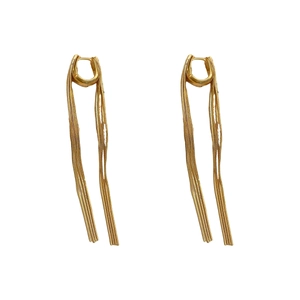 Minimalist 18K gold plated U-shaped earrings with long hanging chain tassels
