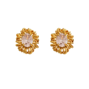 Elegant gold oval zircon sunflower stud earrings for women in a minimalist design