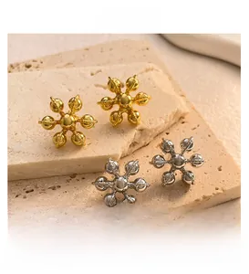 Détails des boucles d'oreilles flocon de neige en métal poli doré et argenté