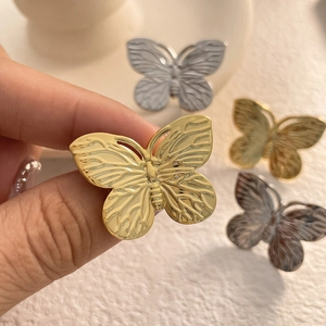 Schmetterling Ohrstecker 18K Vergoldetes Kupfer Mit 925 Sterling Silber Ohrstecker Vintage Textur Tier Mode Für Frauen