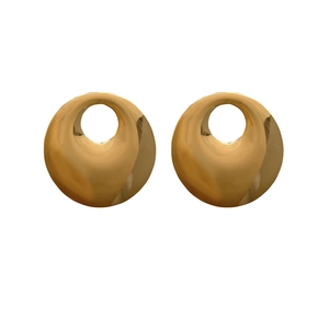 Polished gold geometric circular stud earrings with hollow design and mirrored finish