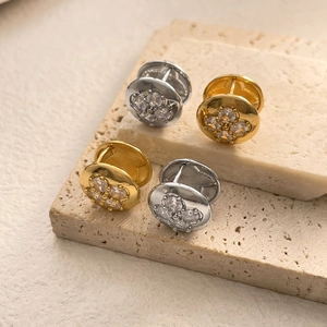 Four Leaf Clover Hoop Earrings Gold Plated Copper Zircon Vintage Elegant Flower Geometric Round Jewelry For Women