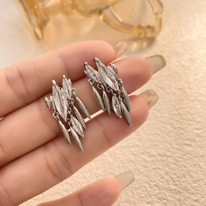 Elegant silver drop earrings with marquise cubic zirconia and long metal tassels