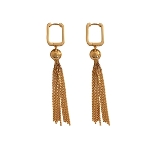 Elegant gold chain tassel drop earrings with geometric square buckle for women