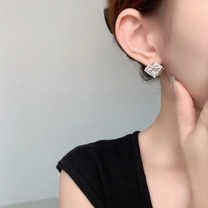 Elegant 18K gold-plated square stud earrings with pave-set cubic zirconia for women