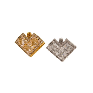 Elegant 18K gold and silver heart earrings with square-cut zircon stones and pavé halo