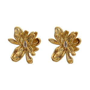 Exquisite 18K gold plated flower stud earrings with marquise-cut zircon on white background