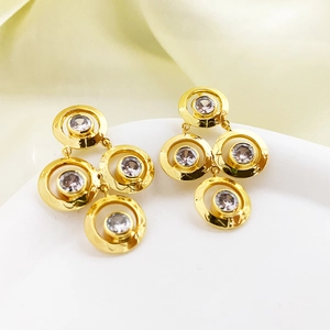 Elegant gold geometric multi-hoop earrings with sparkling round zircon crystals