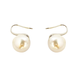 Elegant gold pearl drop earrings featuring glossy cream pearls on a white background