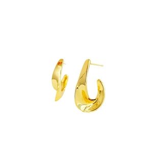 Elegant gold twisted C-shaped stud earrings with a minimalist liquid metal design