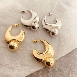 Geometric C-Shape Drop Earrings Copper 18K Gold Plated With 925 Sterling Silver Earring Post For Women Modern Jewelry