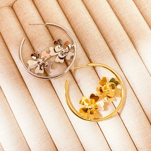 Créoles élégantes en or et argent avec pendentif fleur géométrique pour femme