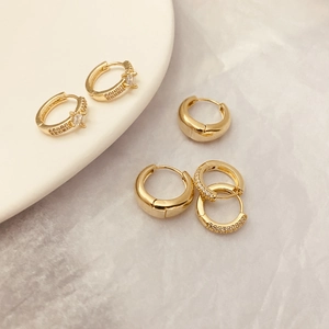 Minimalistische Echt Vergulde Koperen Oorbellen Voor Dames Mode Geometrische Ronde Huggie Oorbellen Zirkonia Ingelegde Sieraden Cadeau