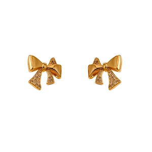 Exquisite bow-shaped earrings with micro-pave cubic zirconia in a minimalist gold finish