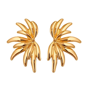 Elegant gold angel wing earrings with oversized organic streamlined leaf design