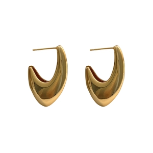 Minimalist 18k gold plated hollow hook drop earrings with polished mirror finish surface