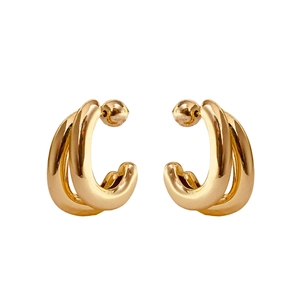 Polished gold double-layer C-shaped chunky hoop earrings with a minimalist bold design