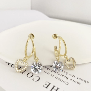 Heart Zircon Dangle Earrings With 925 Sterling Silver Earring Post 14K Gold Plated Brass Fashion Jewelry For Women
