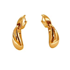Minimalist high-polish golden waterdrop hoop earrings with a sleek streamlined design