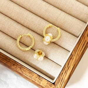 Créoles En Laiton Plaqué Or 14K Zircon Micro Pavé Imitation Künstliche Perle Grappe De Fleurs Bijoux Élégants Pour Femmes