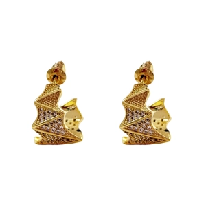 Sparkling geometric zircon stud earrings with gold plating and bat-wing design for women