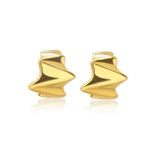 Irregular geometric gold zircon earrings with 925 silver needle on a clean white background