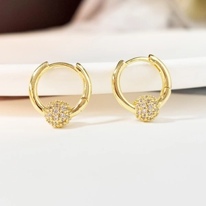 Elegant gold hoop earrings with sparkling micro-pave zircon sphere charms for women